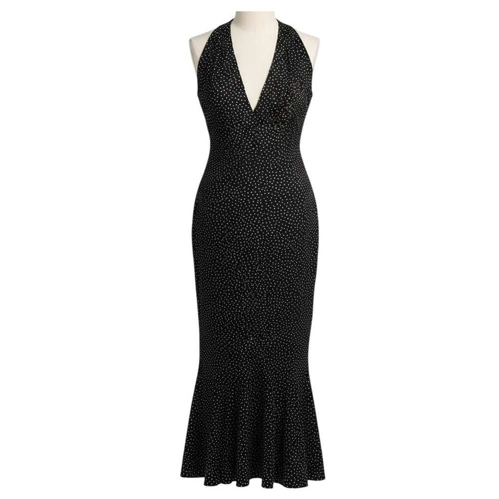 Vintage Morton‎ Myles Saks Fifth Avenue Black Halter Rhinestone Maxi Dress